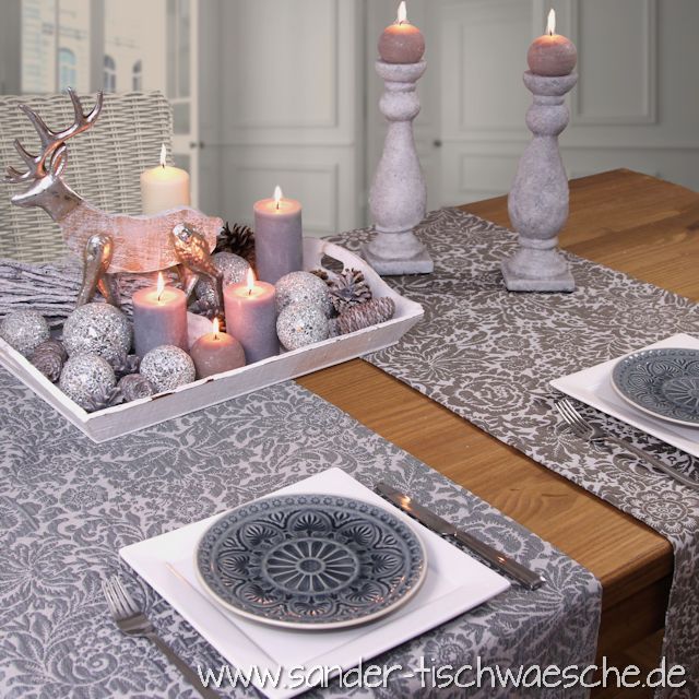 elegante-tischläufer-silber – Tisch-Decken